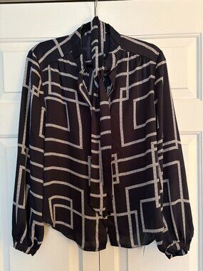 Joie Lutana Navy Blue Geometric Balloon Sleeve Blouse